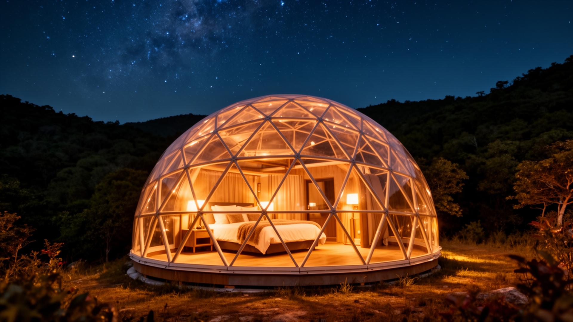 Luxury glass dome at night