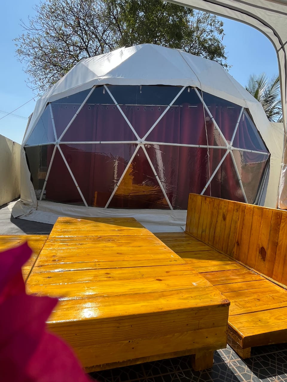 Dome with wooden deck seating